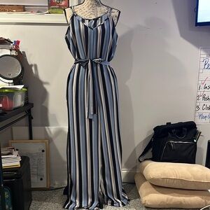 Ambiance Blue and White Striped Jumpsuit